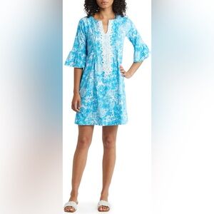 Lilly Pulitzer NWOT Krysta Split Neck Blue and White Shift Dress Size Medium